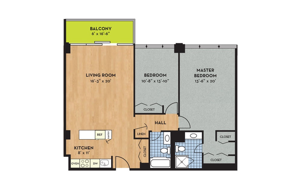 Apartment B - 2 bedroom floorplan layout with 2 baths and 1200 square feet.